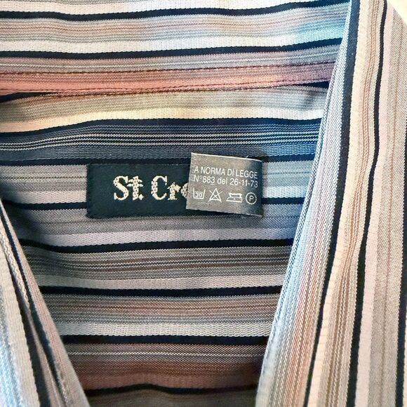 St. Croix Men’s Large Tall Shirt Made in Italy Brown Grey Stripes 100% Cotton - Picture 5 of 9
